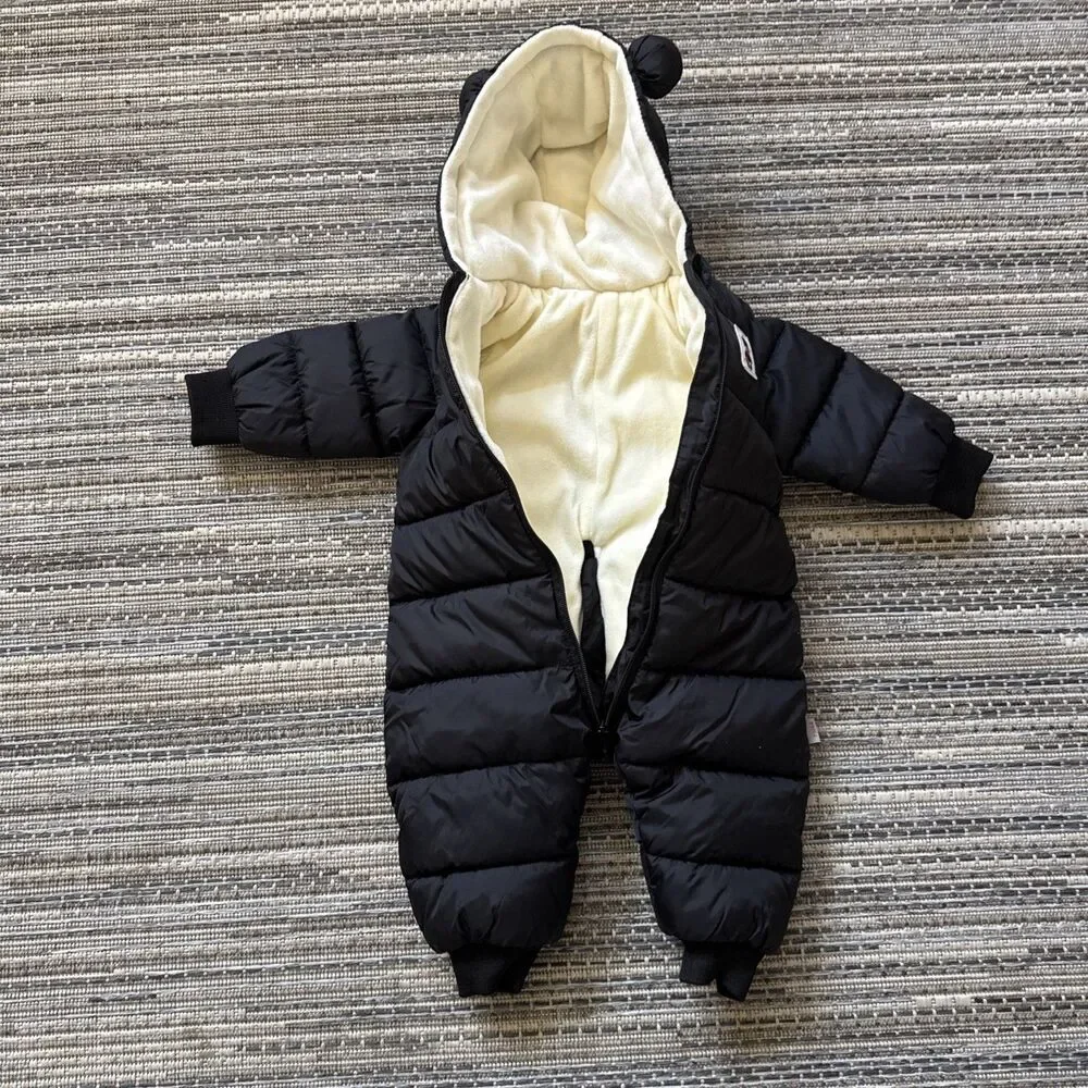 Happy Cherry Baby Boys Solid Black Cozy Bear Hood Puffer Jacket Snowsuit 6-12 M